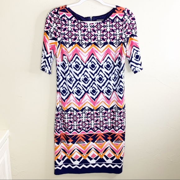 Vince Camuto All-Over Print 3/4 Sleeve Shift Dress - Picture 1 of 8